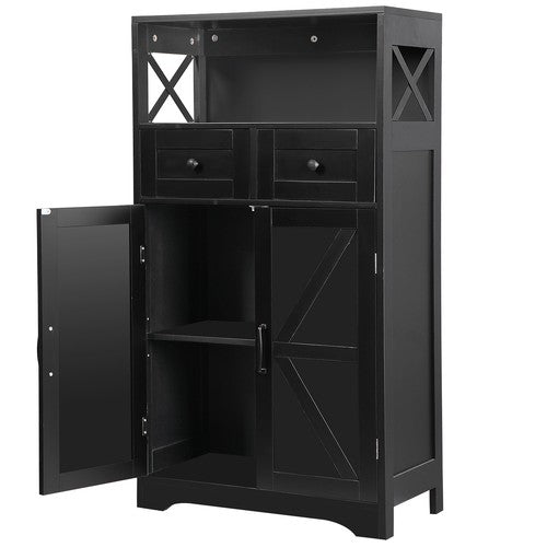 Segawe Farmhouse Storage Cabinet Bathroom Floor Cabinet Kitchen Pantry w/ Drawers Black