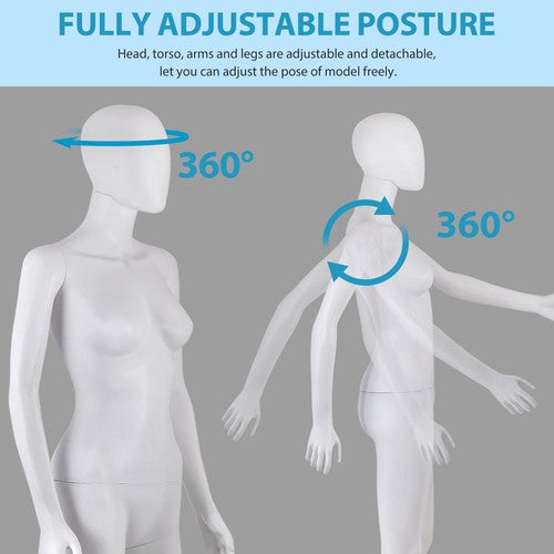 Segawe Female Mannequin Full Body Dress Form Adjustable 70" Realistic Detachable White