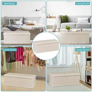 Segawe 43 Inches Folding Storage Ottoman Bench Storage Chest Footrest wi/ Divider Beige