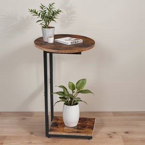 Segawe Side Table Small End Table C Shaped Coffee Sofa Table w/ Metal Frame for Bedroom
