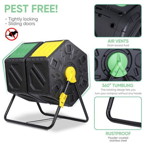 Segawe Compost Tumbler Bin 37Gal Outdoor Composter Fast Create Fertile 360¡ãDual Chamber