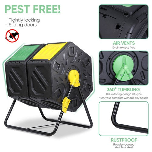 Segawe Compost Tumbler Bin 37Gal Outdoor Composter Fast Create Fertile 360¡ãDual Chamber