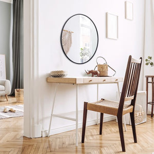 Segawe Black Round Mirror 30 inch Circle Mirror Metal Frame Wall Mounted Vanity Mirror