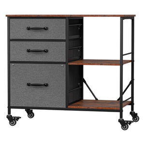 Segawe Mobile File Cabinet Wood Lateral Filing Cabinet w/Drawers & Open Shelf Dark Grey
