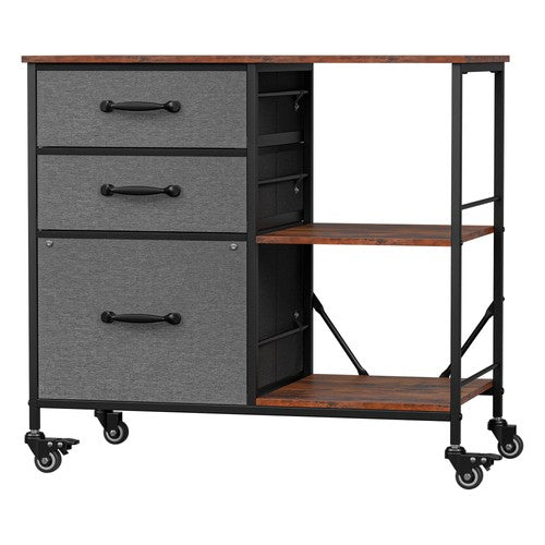 Segawe Mobile File Cabinet Wood Lateral Filing Cabinet w/Drawers & Open Shelf Dark Grey