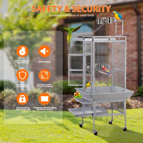 Segawe 61" Large Bird Cage Playtop Parrot Cage Cockatiel Cockatoo w/Rolling Stand White