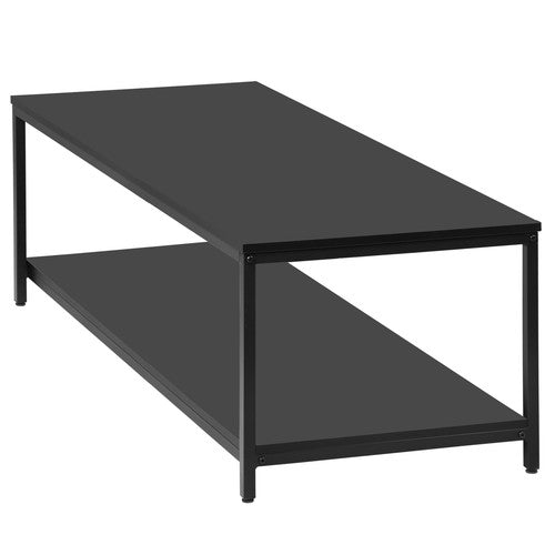 Segawe Black Coffee Table for Living Room Rectangle 2-Tier Coffee Tables with Storage