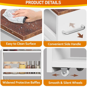 Segawe 4 Tier White Slim Storage Cart w/ Handle Slide Out Storage Rolling Utility Cart
