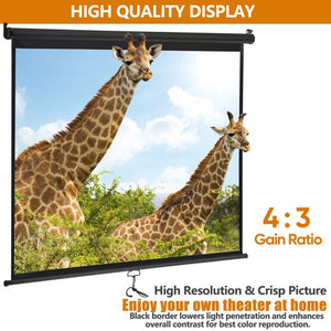 Segawe 72" Roll Down Pull Down Projection Projector Screen 4:3 HD Movie Theater Black