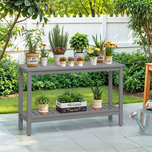 Segawe 48" Outdoor Console Table Wooden Table w/ 2-tier Storage Shelf Rectangular Grey