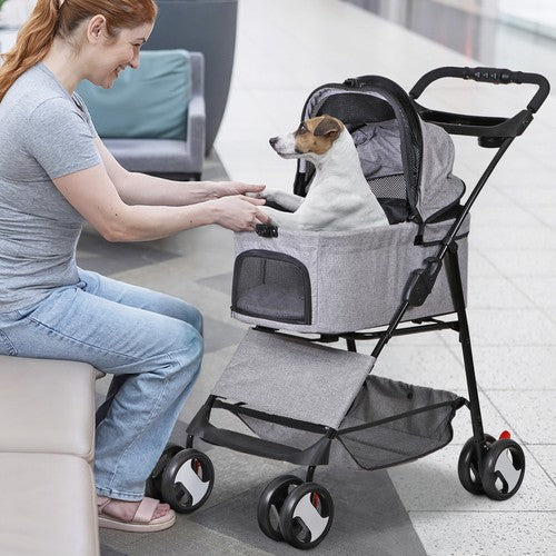 Segawe Pet Stroller 3-in-1 Foldable Cat Dog Strollers with Detachable Carrier Car Seat