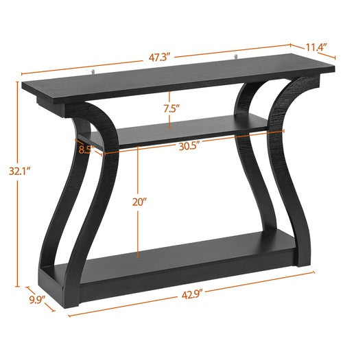 Segawe Wood Console Table 3 Tier Modern Accent Sofa Table with Curved Legs Shelf Black