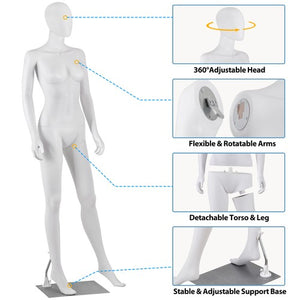 Segawe Female Mannequin Full Body Dress Form Adjustable 70" Realistic Detachable White