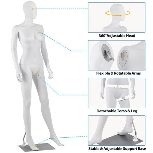 Segawe Female Mannequin Full Body Dress Form Adjustable 70" Realistic Detachable White