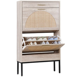 Segawe Shoe Storage Cabinet Shoe Rack Organizer with 2 Rattan Flip Drawers & Metal Legs