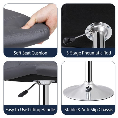 Segawe Set of 2 Adjustable Bar Stools PU Leather Modern Dinning Chair with Back Gray