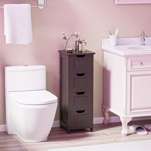 Segawe Narrow Floor Bathroom Storage Cabinet w/ Slide Out Drawers for Small Space Brown