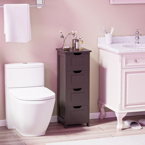 Segawe Narrow Floor Bathroom Storage Cabinet w/ Slide Out Drawers for Small Space Brown