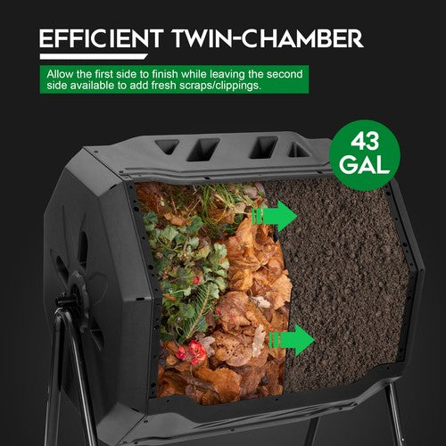 Segawe Chambers Composting Tumbler 43 Gallon Dual Outdoor Gardening Large Compost Bin
