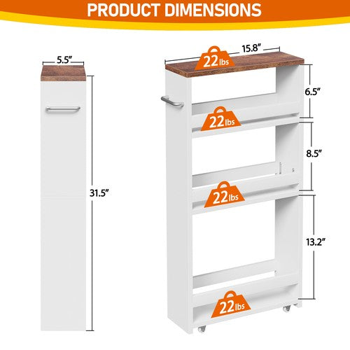 Segawe 4 Tier White Slim Storage Cart w/ Handle Slide Out Storage Rolling Utility Cart