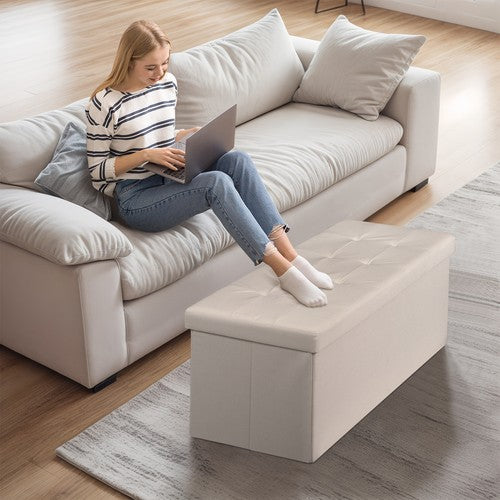 Segawe 43" Storage Bench Folding Footrest Stool Toy Chest for Living Room 18lbs Beige