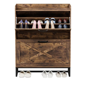 Segawe Metal Shoe Cabinet with 2 Flip Drawers Freestanding Shoe Cabinet Organizer Slim