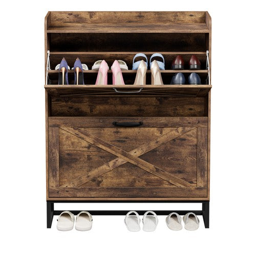 Segawe Metal Shoe Cabinet with 2 Flip Drawers Freestanding Shoe Cabinet Organizer Slim