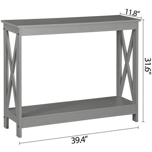 Segawe 2-Tier Narrow Console Table for Entryway Storage Shelf Modern Accent Sofa Grey
