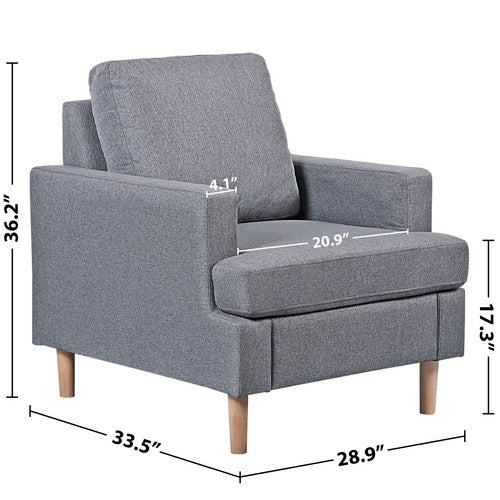 Segawe Accent Chair Mid-Century Comfy Upholstered Lounge Arm Chair with Pillow Grey