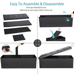 Segawe 43" Folding Storage Ottoman Bench Faux Leather Footrest Chest with Divider Black