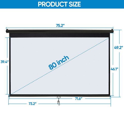 Segawe 80 inch 16:9 HD Projector Screen Pull Down Projection Screen Home Cinema Black