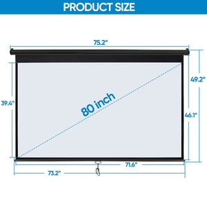 Segawe 80 inch 16:9 HD Projector Screen Pull Down Projection Screen Home Cinema Black