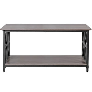 Segawe 2-Tier Center Coffee Table for Living Room w/Storage Shelf & Round Corners Grey