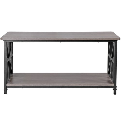 Segawe 2-Tier Center Coffee Table for Living Room w/Storage Shelf & Round Corners Grey