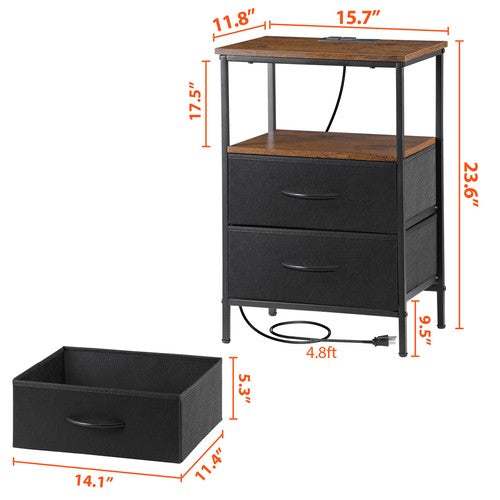 Segawe Set of 2 Nightstand Bedside Table 2 Drawers with Charging Station and USB Ports
