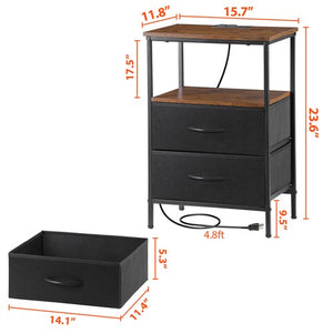 Segawe Set of 2 Nightstand Bedside Table 2 Drawers with Charging Station and USB Ports