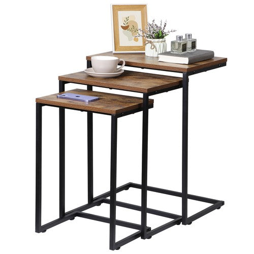 Segawe Modern Nesting Coffee Table Set of 3 C Table for Living Room Sofa Metal Legs
