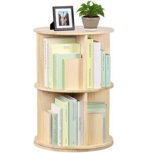 Segawe Rotating Bookshelf Small 2-Tier Corner Freestanding Bookcase for Kids and Adults