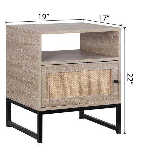 Segawe Rattan Nightstand Set of 2 End Table with Storage for Bedroom or Living Room Oak