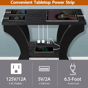 Segawe 3 Tier End Table with USB & Charging Station Black Storage Shelf for Living Room