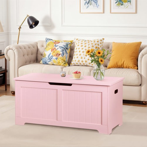 Segawe 39.4" Storage Chest Wooden Storage Bench Lift Top Toy Box w/2 Safety Hinges Pink