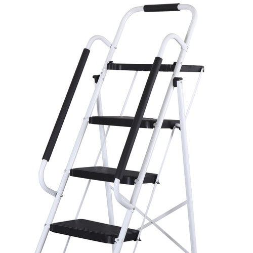 Segawe 5 Step Ladder Folding Steel Step Stoo w/Non-Slip Wide Pedal and Tool Tray White