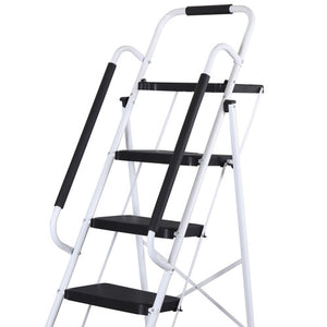 Segawe 5 Step Ladder Folding Steel Step Stoo w/Non-Slip Wide Pedal and Tool Tray White