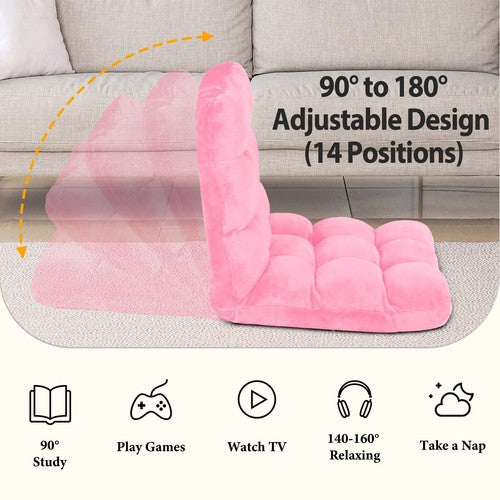 Segawe Adjustable Floor Chair Comfy Cushions Gaming Sofa Chiar Seat w/Back Support Pink