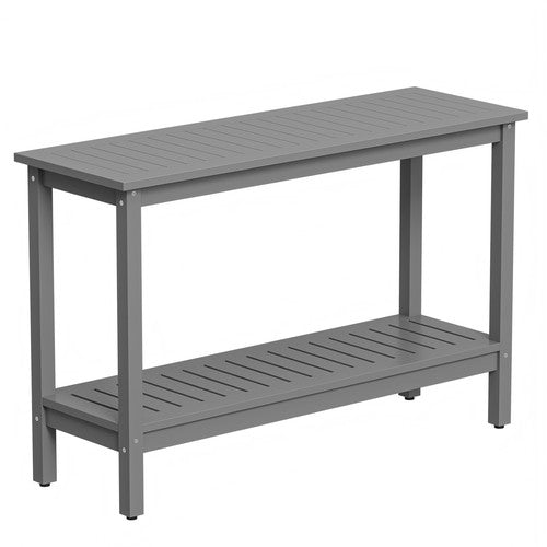 Segawe 48" Outdoor Console Table Wooden Table w/ 2-tier Storage Shelf Rectangular Grey
