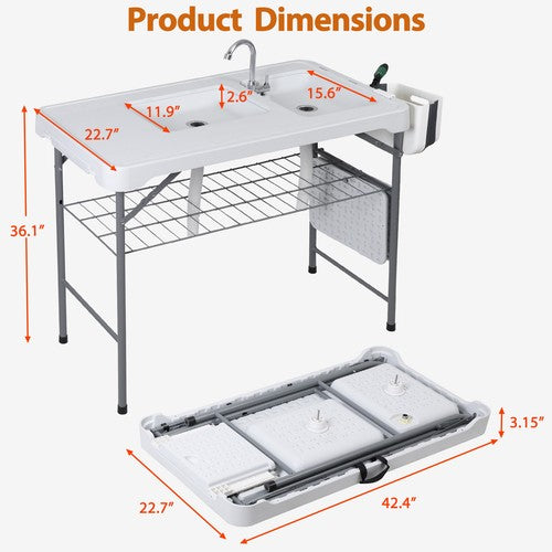 Segawe Fish Cleaning Table with Sink 42.6" Width Portable Folding Camping Table Patio