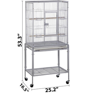 Segawe 53 Inch Flight Bird Cage Large Wrought Iron Parrot Cage with Rolling Stand White
