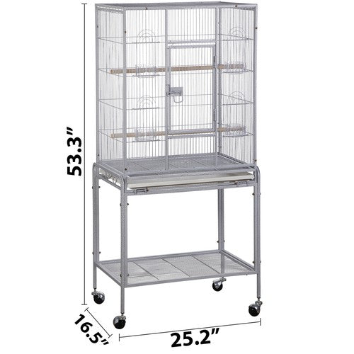 Segawe 53 Inch Flight Bird Cage Large Wrought Iron Parrot Cage with Rolling Stand White