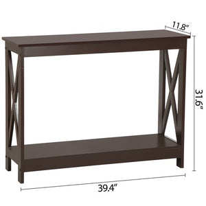 Segawe Console Table Entryway Table Narrow Sofa Side Table with 2-Tier Shelves Brown