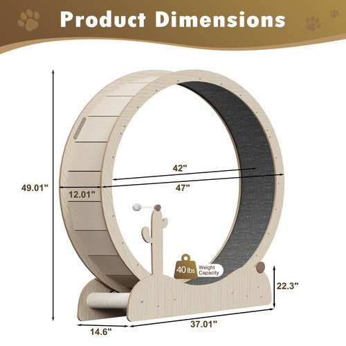 Segawe 47" Natural Wood Cat Wheel Exerciser for Indoor Cats Safety Cat Treadmill Large